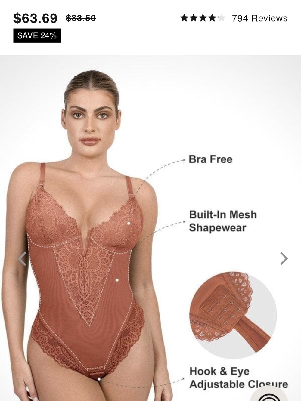 Lace Bodysuit Shapewear Teddy in Rust
